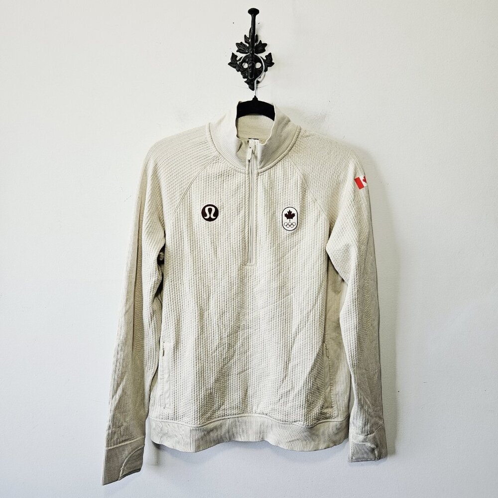 Lululemon Team Canada Engineered Warmth Half Zip Size 10 Ivory Merino Wool